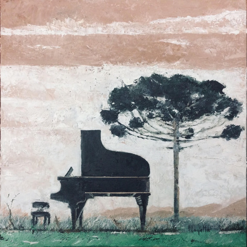 Vittorio Mogetta, Atelier Piccolo Borgo Antico. Piano e araucaria. Oleo sobre tela, 60x60cm